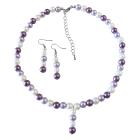 Drop Down Prom Necklace Set Purple Lilac & White Pearls Necklace Set
