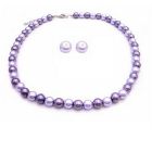 Affordable Inexpensive Pearl Wedding Jewelry Lilac & Purple Stud Earrings Necklace Set