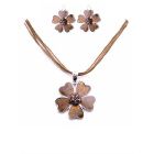 Vintage Ethnic Necklace Set Enamel Brown Flower & Smoked Topaz Crystals Jewelry