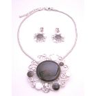 Beautifully Painted In Black White Designer Round & Earrings Necklace