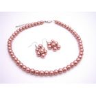 Dangling Grape Pearl Earrings Set Match Wedding Jewelry In Brick Guava Necklace Set