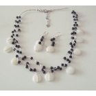Black & White Jewelry White Shell Black Beads Acented MultiStrand Necklace Set