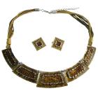 Rectangular Jewelry Ethnic Gorgeous Enameled Brown Necklace Set