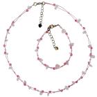 Rose Stone Nugget W/ Rose Crystals & Small Pink Neklace & Bracelet Set