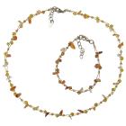 Gift Affordable Jewelry In Carnelian Stone Nugget Smoked Topaz Crystals Neklace & Bracelet Set