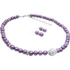 Cute Pave Ball CZ Pendant Purple Pearl Necklace Silver Rondells Spacer Necklace Earrings Set
