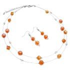 Double Stranded Glass Beads Chinese Crystals Fall Color Orange Necklace & Earrings Set