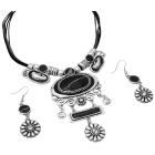 Tribal Jewelry Silver Stylish Black Enamel with Flower Silver Dangling