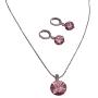 Rose Crystals Round Shaped Pendant & Earrings Set
