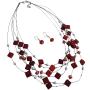 Multi Strand Necklace with Red Fancy Silver Beads Necklace Earrings BridesmaidJewelry