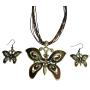 Butterfly Lite Colorado Rhinestone Brown Enamaled Necklace Set
