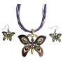 Ethinic Amethyst Rhinestones Purple Enameled Butterfly Necklace Set