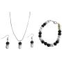 Fashion Jewelry In Black & White Pearls Necklace Earrings & Bracelet