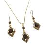 Bridal Smoked Topaz Crystals Pendant Earrings Golden Metal Chain