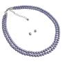 Luster Glass Pearls Purple Double Stranded Necklace Stud Earrings Set