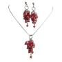 Siam Red Beaded Grape Cluster Dangling Pendant & Earrings Set