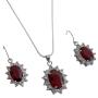 Red Oval Pendant Earrings Set Silver Casting Holiday Gift In Gift Box