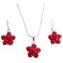 Bridesmaid Jewelry Sunset Red Crystals Flower Necklace Set