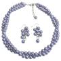Double Strand Lilac Purple Pearls Twisted Necklace Grape Earrings Appealing Jewelry