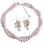 Wedding Bridesmaid Bridal Jewelry Stunning Pink Pearl Twisted Necklace with Grape Earrings