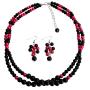 Twisted Double Strand Necklace Magenta And Black Pearls Bridesmaid Pink Black Jewelry Set