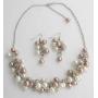 Champagne Ivory Cluster Necklace Earrings Wedding Bridesmaid Jewelry Set