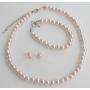 Blush Pink Pearl Necklace Earrings Braceket Wedding Bridesmaid Jewelry