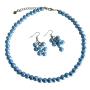Delicate Aqua Blue Pearls Necklace Set with Bunches of Pearl Earrings