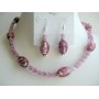 Amethyst Faceted Cat Eye Beads Necklace Set w/ Millefiori Glass Beads