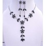 Black Jewelry Set Floral - Leaf Embedded w/ CZ Y Shaped Necklace Set