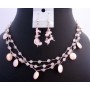 Pink Shell Neckace Rose Quartz Nuggets Fancy Bead Handmade Jewelry Set