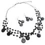 Three Stranded Necklace Set w/ Black Shell Fancy Onyx Beads Onyx Nuggets Necklace Set Handcrafted Shell Jewelry