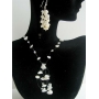 Opal Stone Chip & Clear crystal Necklace Set w/ Tassel Drop Handmade w/ Sterling Earrings