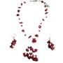 Coral Floating Necklace Set w/ Siam Red Crystal Tassel Drop Hndcrafted Jewelry w/ Sterling Earrings