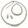 Faux Cream Pearl Bridesmaide Jewelry Set Sterling Silver 92.5 Earrings w/ Stretchable Bracelet