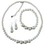 Soothing White Pearls Bridesmaide Pearl Jewelry Set White faux Pearl Necklace Sterling Silver Earring w/ Stretchable Bracelet