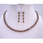 Wedding Bridal Bridesmaid Metallic Brown Freshwater Pearls Necklace Set w/ Sterling Silver Earrings