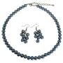 Affordable Bridal Bridesmaid Dark Gray Pearls Necklace Set w/ Bunches Of Pearls Earrings