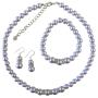 Lavender Pearls Jewelry Set Faux Lavender Pearl Bridesmaid Sterling Silver 92.5 Earrings w/ Stretchable Bracelet