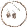Bridal Bridesmaid Champagne Pearls Necklace Set w/ Bunch Of Grape Earrings Inexpensive Under Jewelry Set