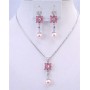 Cheap Bridesmaid Jewelry Set Pink Pearl Rhinestone Wedding Necklace Set Flower Necklace Set w/ Pearl Dangling Set Under $15 Jewelry