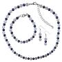 Navy Blue Pearls Clear Glass Crystals Necklace Earrings Bracelet Wedding Set