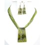 Olivine Green Enameled Self Designed Necklace Set Dainty Rhinestones
