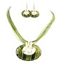 Round Oval Pendant Olivine Dark & Light Shaded w/ Gold Metal Jewelry