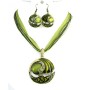 Green Cat Eye Glass Bead Necklace Set Olivine & Dark Olivine Jewelry