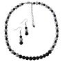Fabulous Gift Wedding Silver & Black Dress Jewelry Pearls Necklace Set