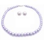 Pearls Wedding Jewelry Set Lilac & Silver w/ Stud Earrings