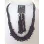 Black Jute Necklace Set Trendy w/ Dangling Earrings
