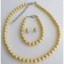 Yellow Pearl Bridesmaid Jewelry Set Necklace Earrings & Bracelet Set