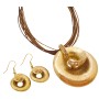 Ethnic Gold Pendant w/ Colorado Crystals Brown Multistring Jewelry Set